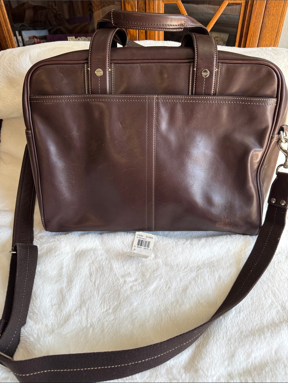 Coach Mahogany Brown Leather Briefcase with Shoulder Strap and Silver Accents 🤎 - Picture 4 of 16